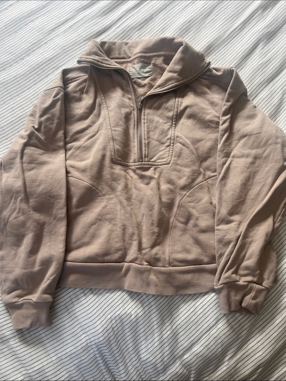 Everlane 3/4 Zip-Neck Pullover Organic Cotton in Light Taupe
